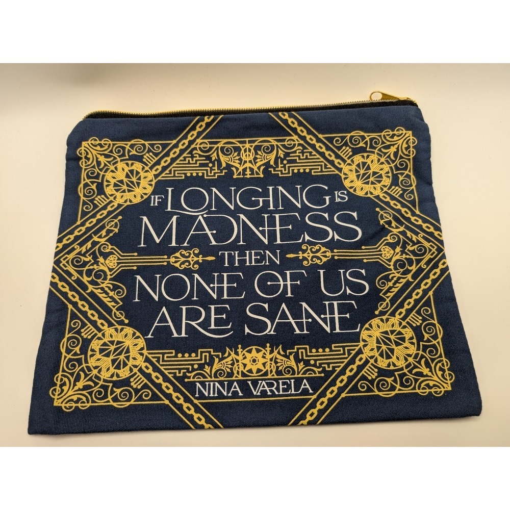 Illumicrate Zip Fabric Pouch Crier's War Nina Varela Quote Blue Gold NWOT